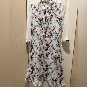 NWOT WLZD Linen Floral Fit&Flare Chifon Sleeves Dress , size Large
